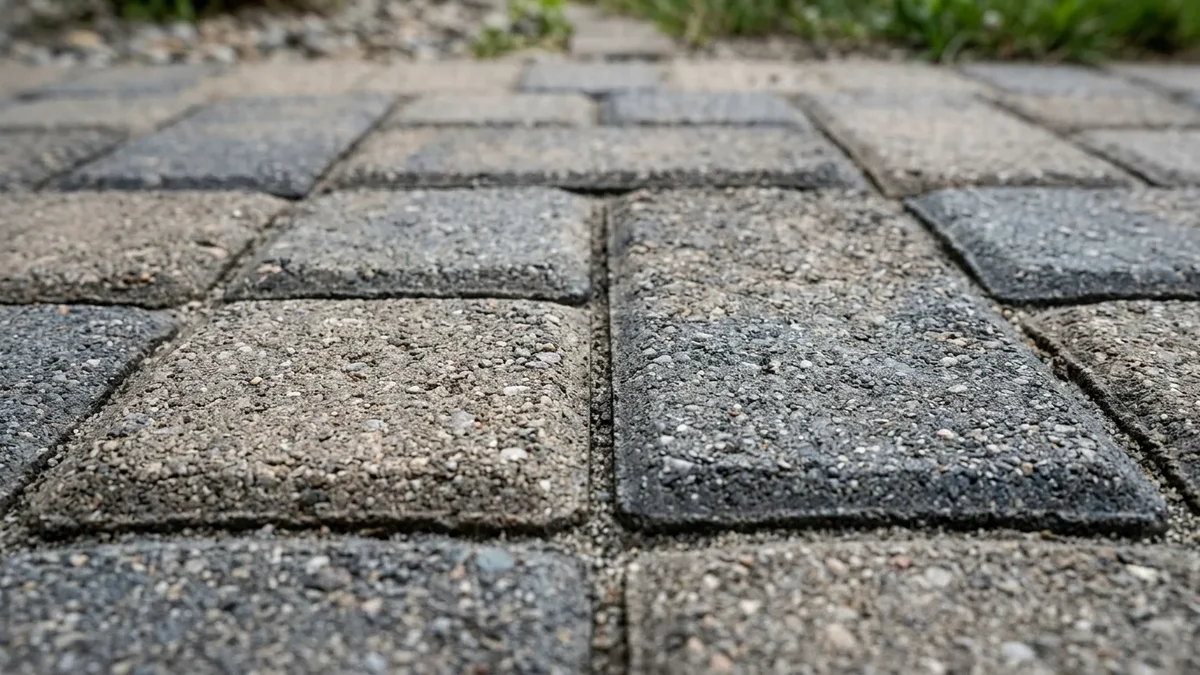 Interlocking concrete paver walkway with contrasting brick soldier course border leading to a welcoming front porch