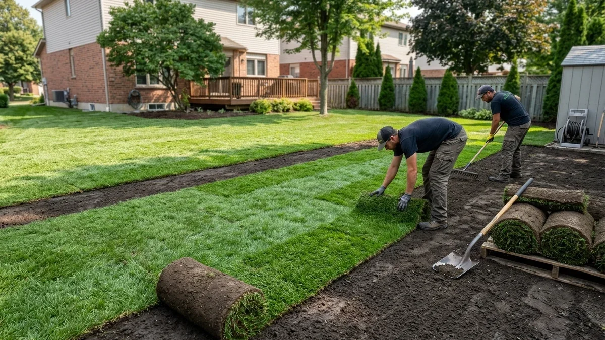 Front yard featuring a right-sized central turf circle bordered by deep water-wise garden beds of shrubs, perennials, and dark organic mulch